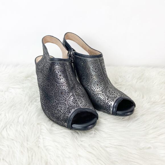 Nuture 9 M Womens Silver Metallic Leather Cage Peep Toe Slingback Heels - Picture 1 of 9
